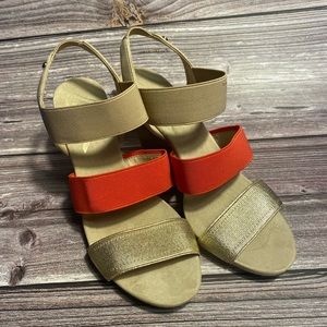 Anne Klein Sport Coral and Gold Wedges size 10